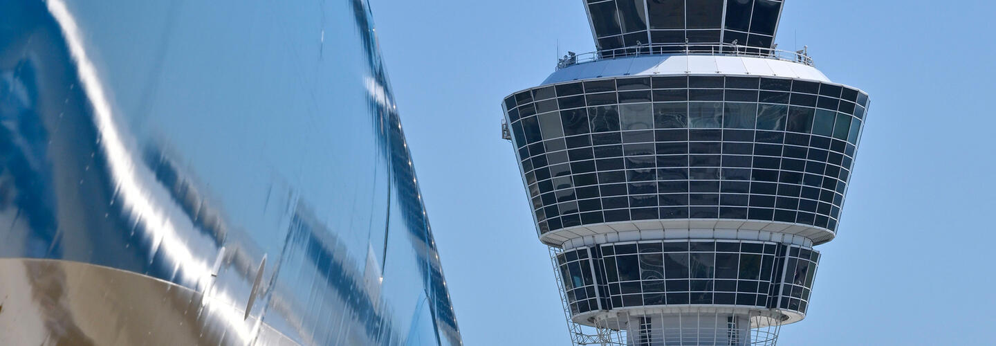 Spring at Munich Airport Airport apron with the control tower in the background